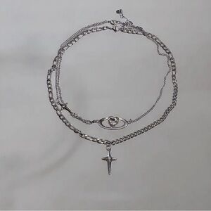 Chic Silver Necklace with Heart and Cross Charms